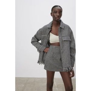 NWT Zara Houndstooth Overshirt Black Jacket M